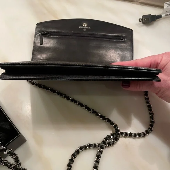Chanel Black Pebbled Leather Wallet on a Chain - Picture 9 of 13